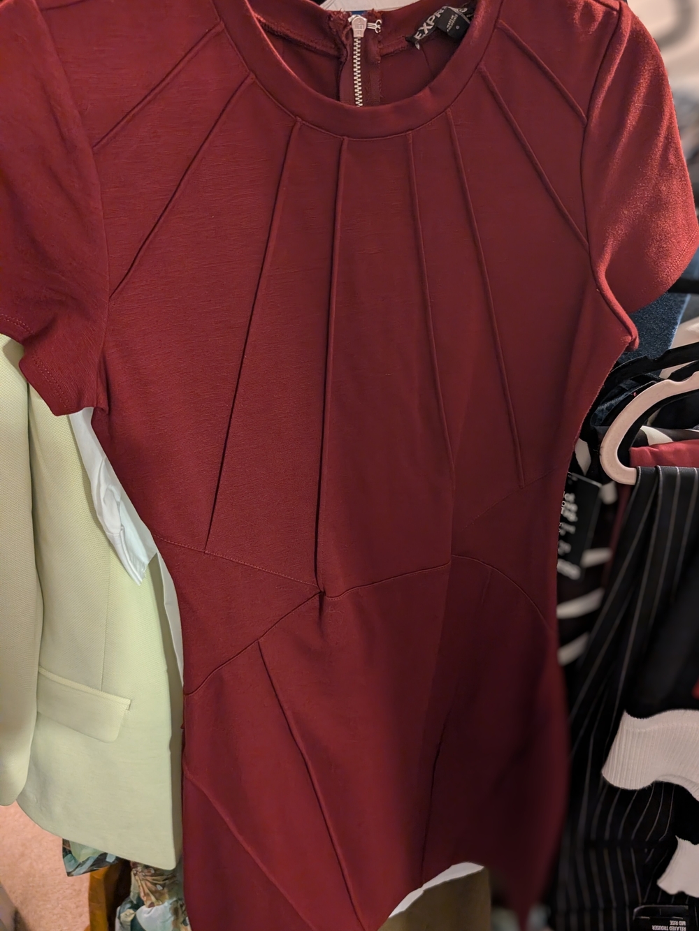 Express Pleated Sheath Dress-Wine